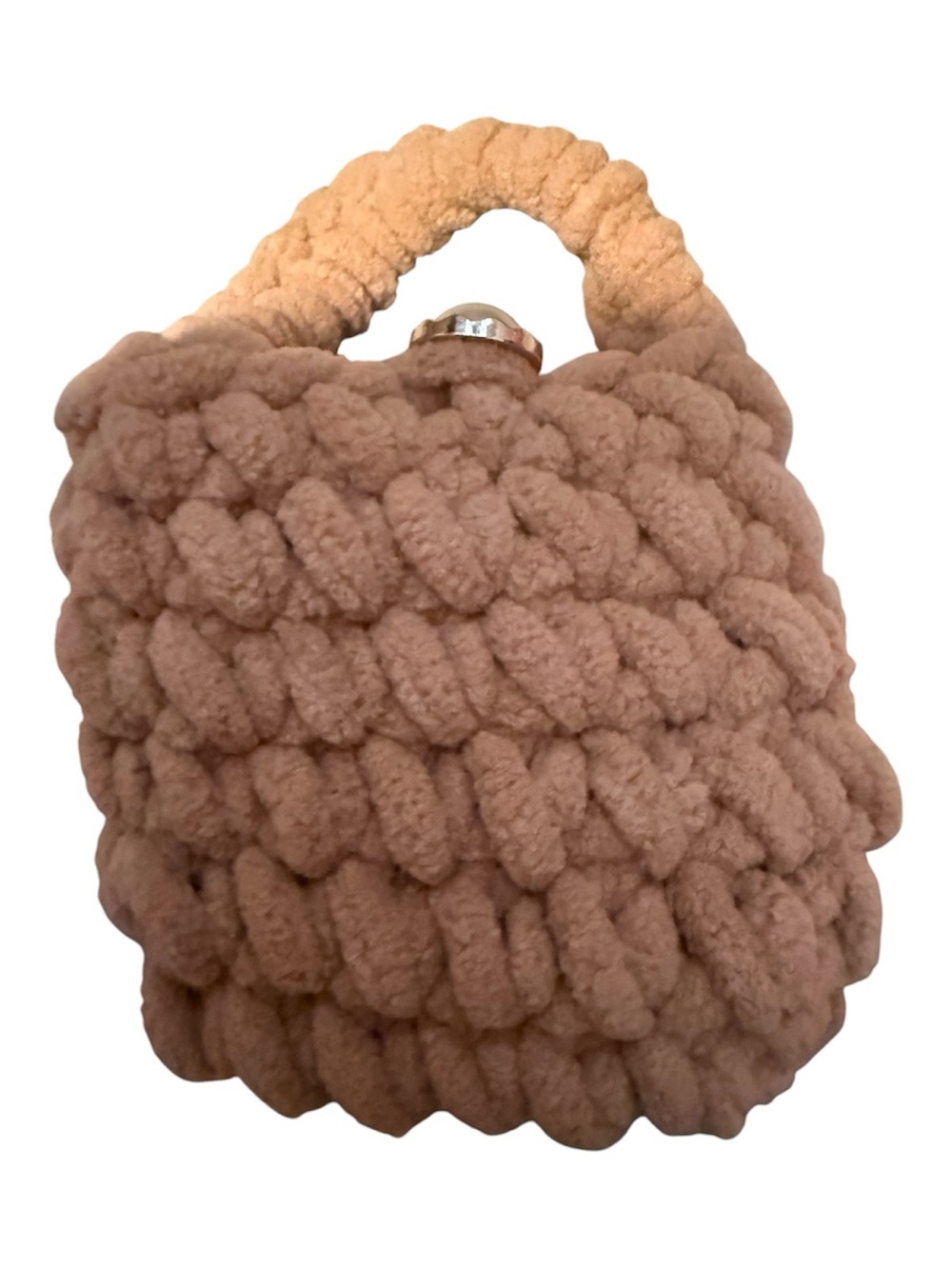 Hello Kitty Plush Knit Handbag in Caramel Brown with Pink Bow Pearl button - Picture 2 of 3